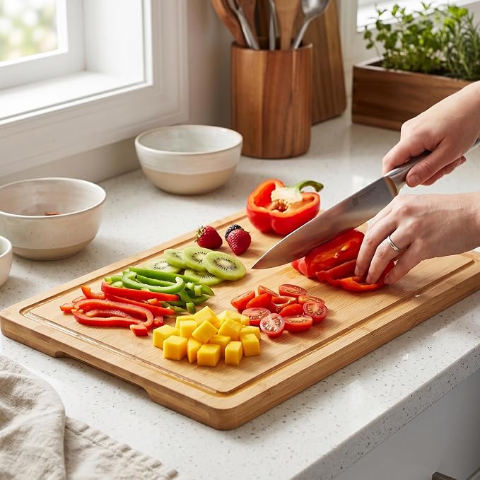 Handcrafted 23.75x12 inch Bamboo Cutting Board with Juice Groove – Handcrafted Bamboo Chopping Block, Eco-Friendly Charcuterie & Serving Board, 1/2 Inch Thick (XXX-Large)