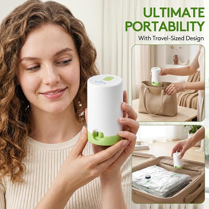 15+1 Packs Vacuum Bags for Travel with Rechargeable air Pump, 3 Sizes Vacuum Seal Bags for Clothing, Space-Saving Compression Storage Bags for Travel & Closet Organization