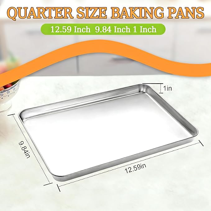 CEKEE Stainless Steel Cookie Sheets for Baking, 2PCS Stainless Steel Baking Sheet, Size 12.59 x 9.84 x 1 Inch, Heavy Duty & Easy Clean Baking Pans Tray Set