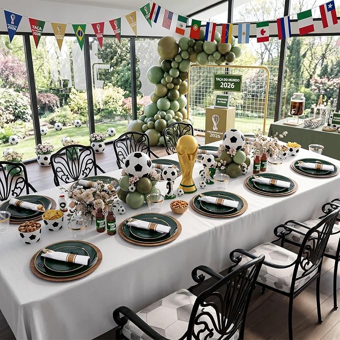 KIRE 350PCS Green and Gold Plates - Plastic Dinnerware Set for Christmas | 50Guests Include 100PC Green Plastic Disposable - 50PCSPre Rolled Napkins with Silverware &50PCS Cups for Wedding/Holiday