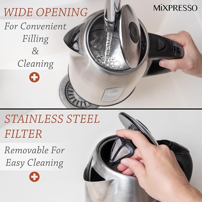 Moss & Stone Stainless Steel Electric Kettle Temperature Control, 1.7L | Large, portable hot water tea kettle, cordless fast boiling pot, boil-dry protection, auto shut-off, 2 hr keep warm
