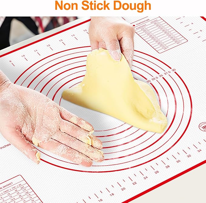 HOOMIL Silicone Baking Mat, 28 x 20 Inch Pastry Mat with Measurements | BPA-Free, Food-Contact Material, Nonstick Baking Mat with Non-Slip Counter Grip, Dishwasher Safe, Rolls for Storage