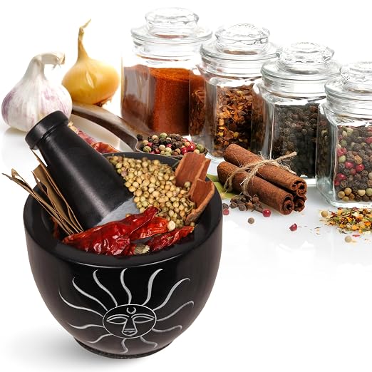 Mortar and Pestle, Made of Heavy Duty Polished Hard Stone, Natural Stone Grinder for Spices, Pastes, Herbs, Seasoning etc. (Sunlight)