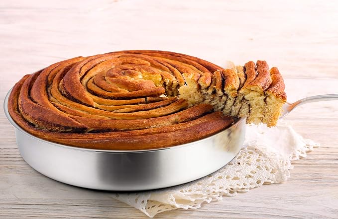 P&P CHEF 11 Inch Round Cake Pan Set of 3, Stainless Steel Baking Cake Pans | Round Baking Cake Pan Bakeware for Layer Birthday Cake, Fit Oven/Pots/Pressure Cooker, Leakproof & Dishwasher Safe, Silver