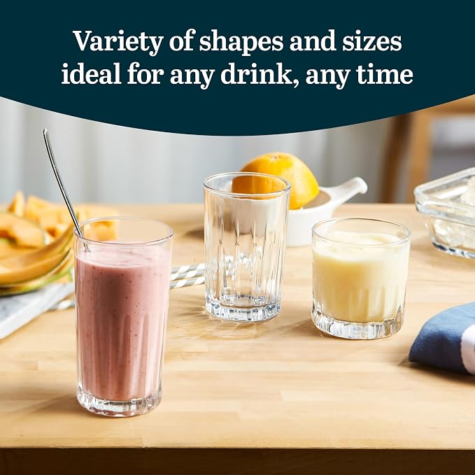 Libbey Brockton Tumbler, Juice and Glasses Drinking Set, Clear, Classic Cut Glass Cups Set of 24, Elegant Dishwasher Safe Barware Glasses for Everyday Use