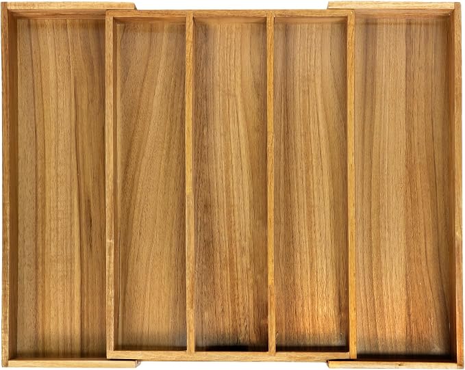 VaeFae Bamboo Drawer Organizer, Large, Acacia | Expandable Silverware Organizer, Kitchen Utensil Storage, Wooden Cutlery Tray with Dividers, Fork and Spoon Holder