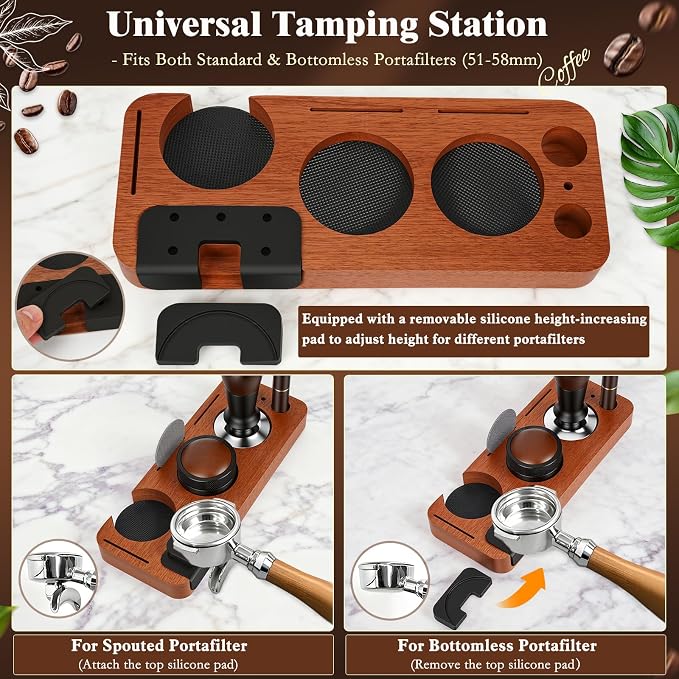 8 PCS Espresso Accessories Kit, 51mm Espresso Tamper Kit Coffee Tamper Set with Coffee Distributor, Espresso Tamping Station, WDT Tool, Dosing Funnel, Fits Delonghi 51mm Portafilter