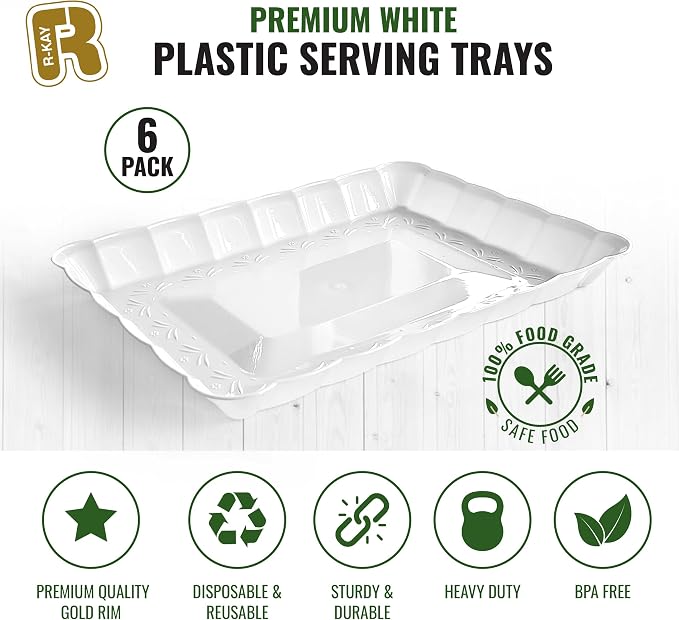 6 Pack White Serving Tray - 9 x 13 Inch, Heavy Duty White Serving Trays and Platters for Party - Premium Serving Platters