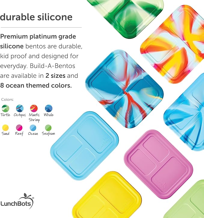 LunchBots Build a Bento 32 oz Platinum Silicone Divided Lunch Box Blue