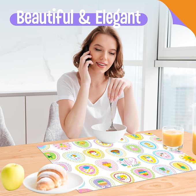 6 Pack Easter Placemats, Non-Slip Washable, Reusable Placemat - Bunnies, Flowers, Easter Eggs, Holiday Theme Placemats for Home, Office, Restaurant, Dining Table, Adults, Kids
