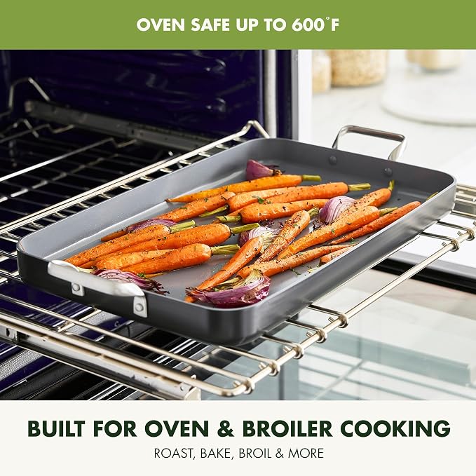 GreenPan Valencia Pro 18" x 11" Ceramic Nonstick Double Burner Griddle Pan | PFAS-Free Nonstick, Induction Ready, Compatible with all Stovetops, Hard Anodized, Gray, Dishwasher Safe, Oven Safe to 600F