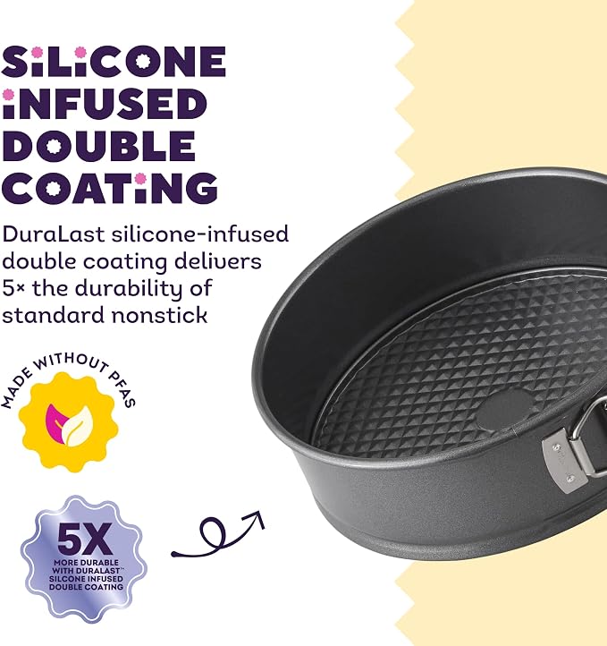 Wilton Platinum Non-Stick Springform Cheesecake Pan, 9 in. | DURALAST Silicone Infused Double Coating, 5X More Durable with Anti-Warping Technology, Perfect for Cheesecakes & Tarts