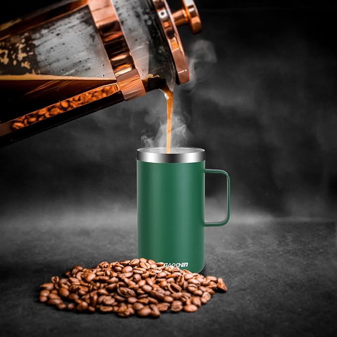 KXIAOCHEN 20 oz Insulated Coffee Mug, Coffee Cup with Lid and Wide Handle | 18/8 stainless steel, 6+ hours hot or 12+ hours cold, wide mouth, no-sweat exterior, for office, work, home and camping