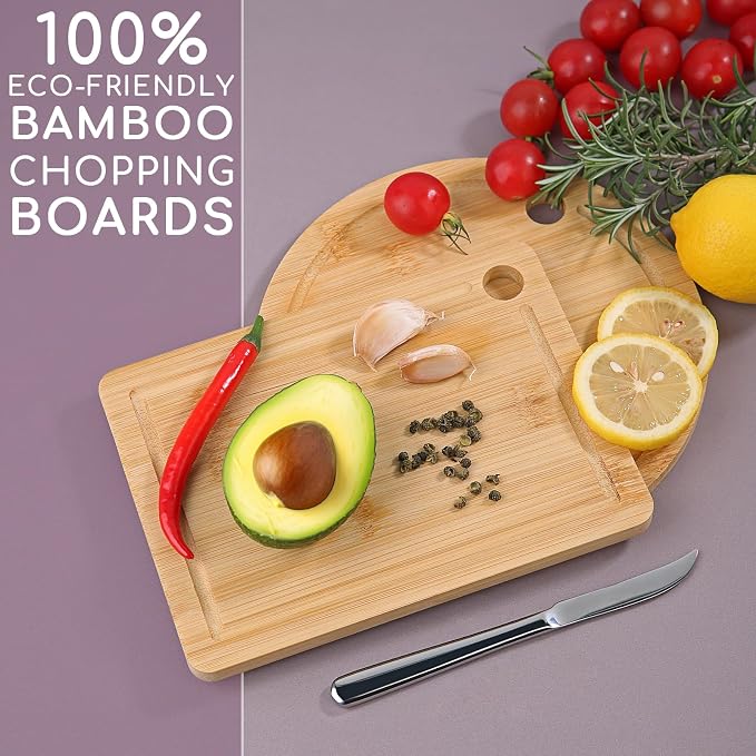 Donxote Small Cutting Board Set of 2 - Compact with Juice Groove for Fruits, Vegetables, Cheese & Sandwiches, Lightweight & Non-Toxic Mini Boards for Charcuterie, Camping & Kitchen