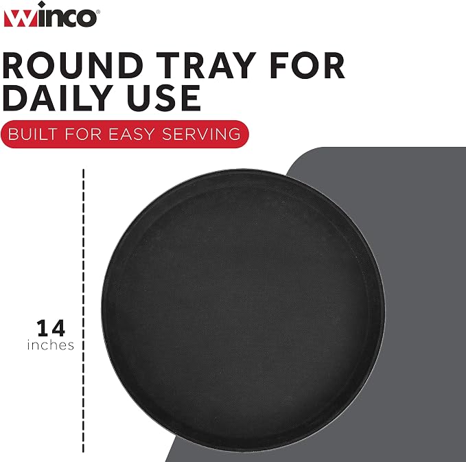 Winco 14" Black Premium Round Fiberglass Glass Tray | Restaurant service, Great for Appetizers, Desserts and Buffet Displays