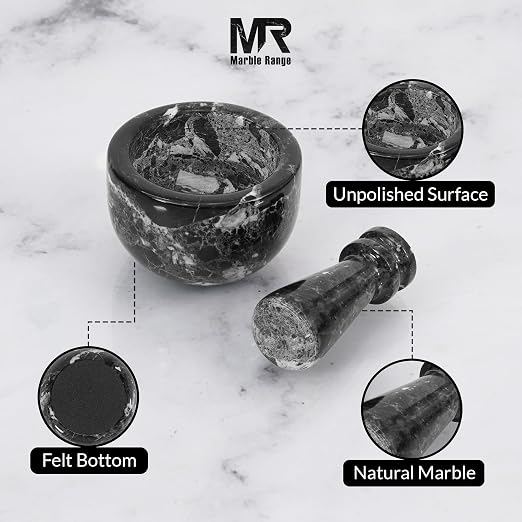 Marble Mortar and Pestle Set Black 3" Inches Handmade Garlic Crusher & Grinder Bowl, Mini Mortar and Pestle for Kitchen - Herb Grinder Spice Grinder