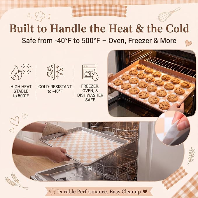 2 Pcs Checkered Silicone Baking Mat Non-stick Reusable Oven Liner, Food Grade Silicone Roasting Mat with Anti-slip Grid Design for Baking, Oven, Air Fryer(Yellow and White, 17 x 25 Inch)