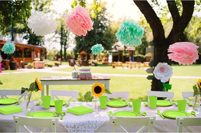 350 Pcs Lime Green Plastic Plates For Party, Lime Green Disposable Plates Set, 50 Of Each 9" Dinner Plate Set, 7" Dessert Plate, Cups, Napkins & Cutlery Plastic Dinnerware Set Exquisite