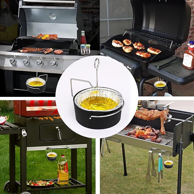 Uniflasy Grill Grease Tray Cup and Grease Clip fits CharBroil/Kenmore Gas Grill, Grease Tray with Aluminum Foil Liner (15Pack), Grease Catch Cup for Masterbuilt 30" & 40", Kenmore and More Grills