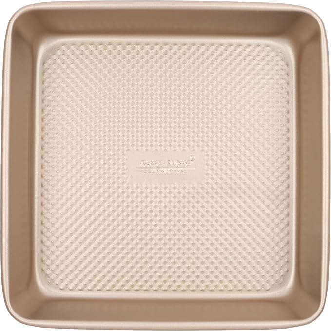 David Burke 9" Square Bake Pan, Carbon Steel, Non-Stick, PFTE & PFOA Free, Oven Safe – Bronze
