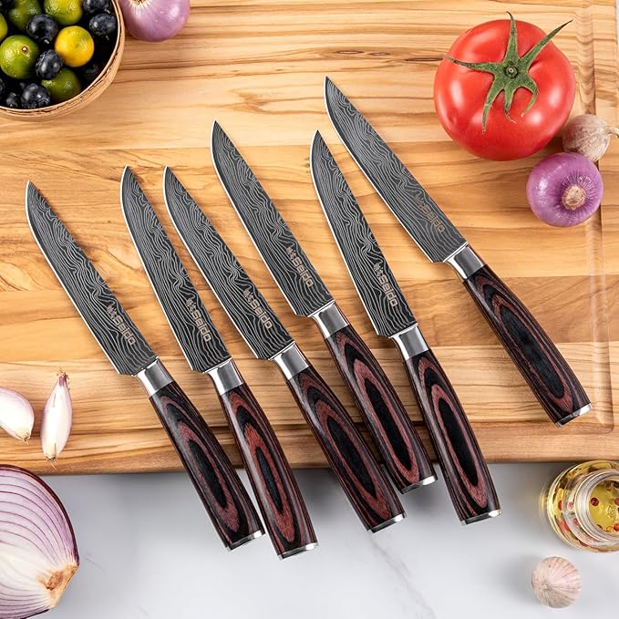 Seido Master 17-Piece Damascus Knife Block Set, Acacia Wood Block | Damascus steel kitchen knives with matching storage block for complete home chef prep