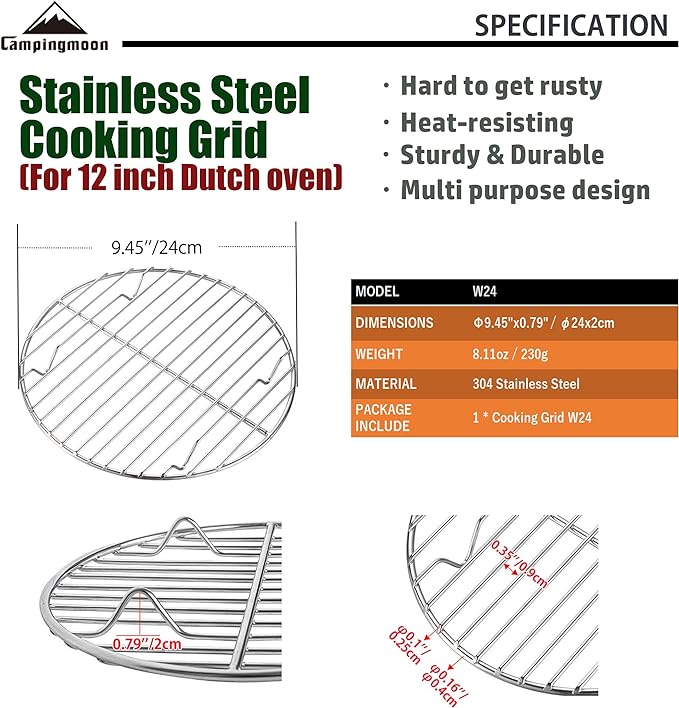 CAMPINGMOON Round Cooling Rack Roasting Rack for Baking Stainless Steel W24 Diameter φ9.5inch/φ24cm