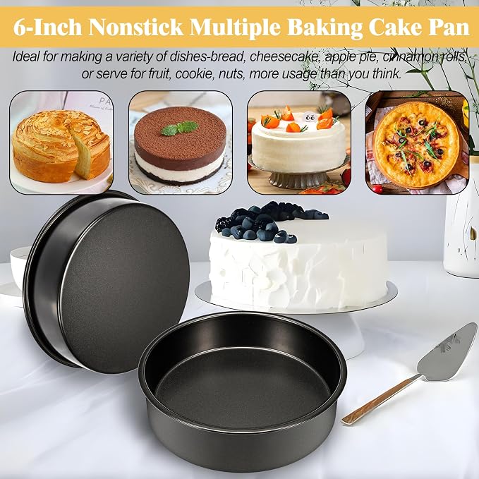 AWTBDP 6 Inch Cake Pans,3PCS Smash Cake Pans with 100PCS Parchment Paper | No-Stick Round Small Cake Pans Set for Baking Layer Cakes, Sturdy Baking Pan Set for Christmas Birthday, Dishwasher Safe