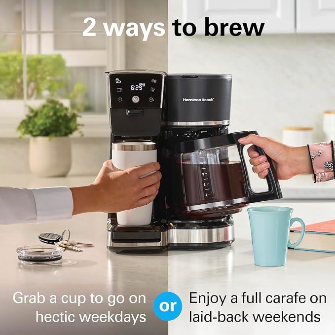 Hamilton Beach 2-Way Drip Coffee Maker & Single Serve Coffee Machine | Hot & Iced Coffee Maker| 12 Cup Glass Carafe| AquaFlow Showerhead | Auto Pause & Pour | Black |47500J
