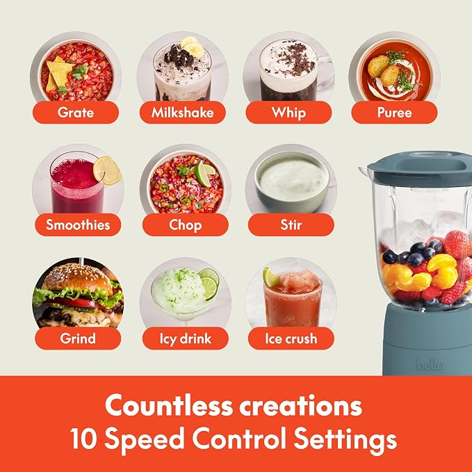 bella Fits-anywhere™ Flip & Store Blender, 48 oz, 520W, Surf
