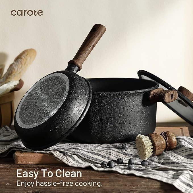 CAROTE 16pcs Pots and Pans Set, Nonstick Cookware Sets | Titanium Reinforced Coating, Scratch-Resistant, Easy to Clean, Even Heating, Induction Compatible, with Frying Pans Set