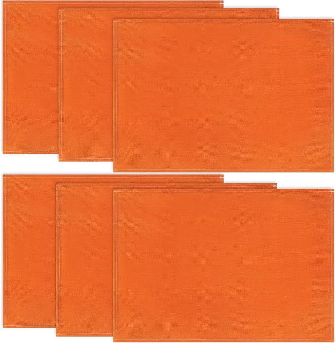 Orange Fall Placemats Set of 6, 12x18 Inch Washable Easy to Clean Heat-Resistant Anti-Skid Indoor Outdoor Table Mats for Holiday Party Kitchen Dining Room Decoration
