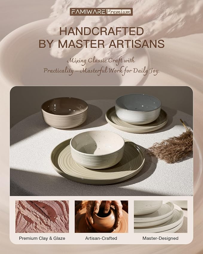 Stoneware Dinnerware Set for 8, Plates & Bowls, Multicolor | 24-Piece Ceramic Speckled Spiral Dishes, Chip & Scratch Resistant, Microwave & Dishwasher Safe, Everyday Use, Farmhouse Style