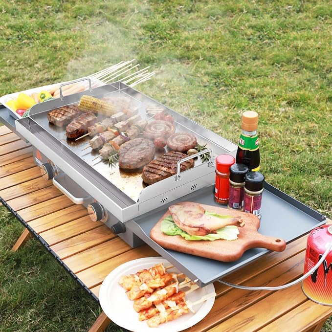 Upgraded 17" x 13" Nonstick Stainless Steel Griddle, Universal Flat Top Plate Insert with Grease Groove, Large Stove Top Griddle for BBQ, Camping, Tailgating and Parties