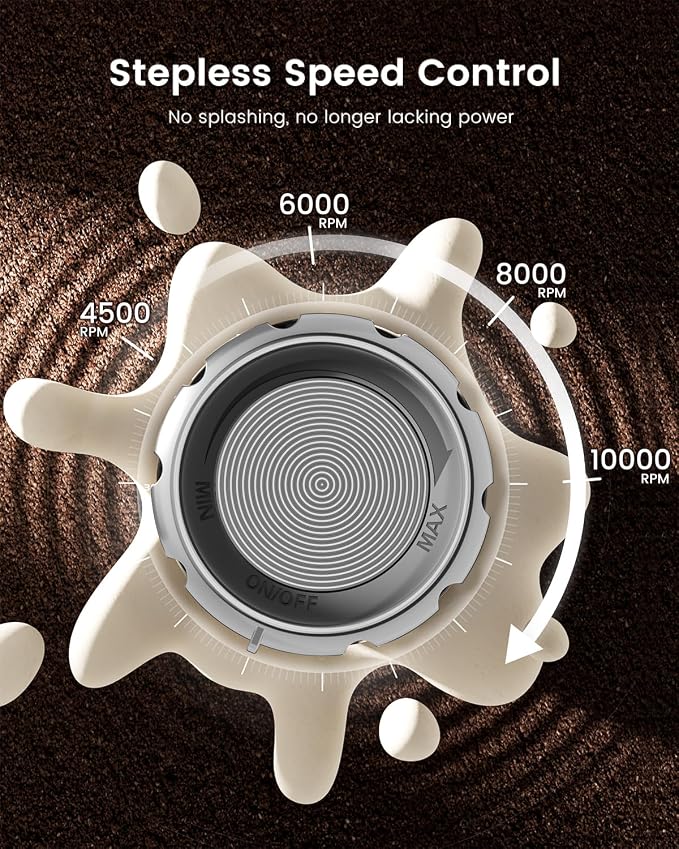 Maestri House LunaFro Max Rechargeable Milk Frother,Stepless Speed Control | 2000mAh lithium battery Frother Handheld, IPX6 Electric Drink Mixer with Stand & 2 Detachable Whisks for Lattes, Cappuccino