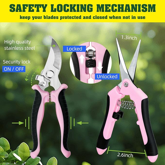 EWPJDK 4 Pack Garden Pruning Shears Scissors Clippers Stainless Steel | Gardening Shears, Gardening Shears, Pruning Snips for Gardening Tools, Securely Lock, Non-Slip, Ergonomically Designed