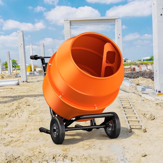 140L Electric Cement Mixer With a Bracket, 5.3 Cubic Ft. 750W 1HP Portable Concrete Mixer Machine with Stand And Wheels for Stucco, Mortar, Seeds, Orange-2026 Upgraded