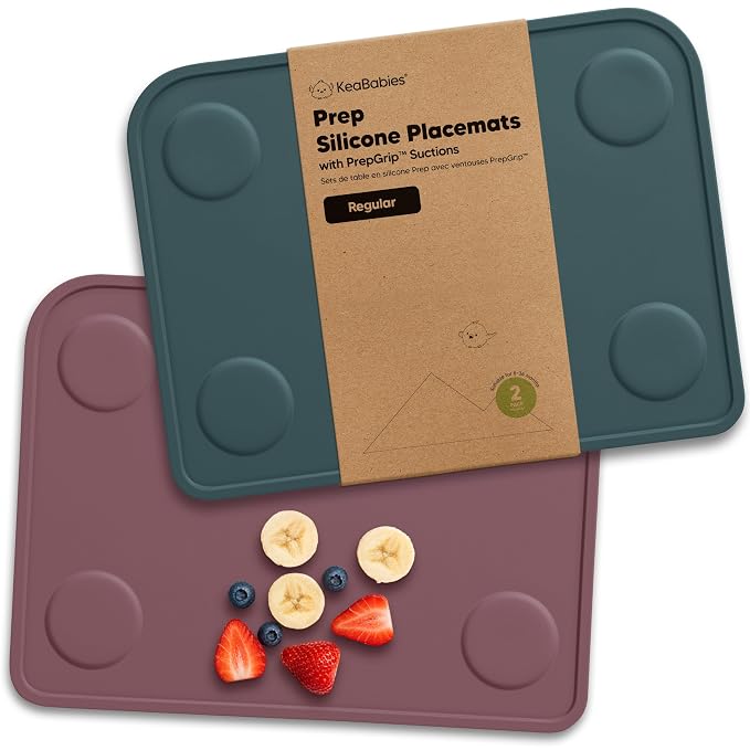 KeaBabies 2pk Silicone Placemats for Toddlers, Kids, Baby, 12x9 (Rocky, S) | Non Slip Suction Silicone Placemat for Restaurants, Dining Table,Travel, Easy to Clean, Food Grade/BPA-Free, Small Table Mat