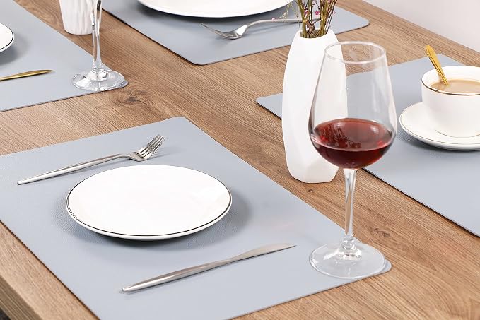 Wipeable Placemats Leather Table Mats Waterproof Heat-Resistant Easy to Clean for Dining Table Set Kitchen Table (2, Pale Blue)