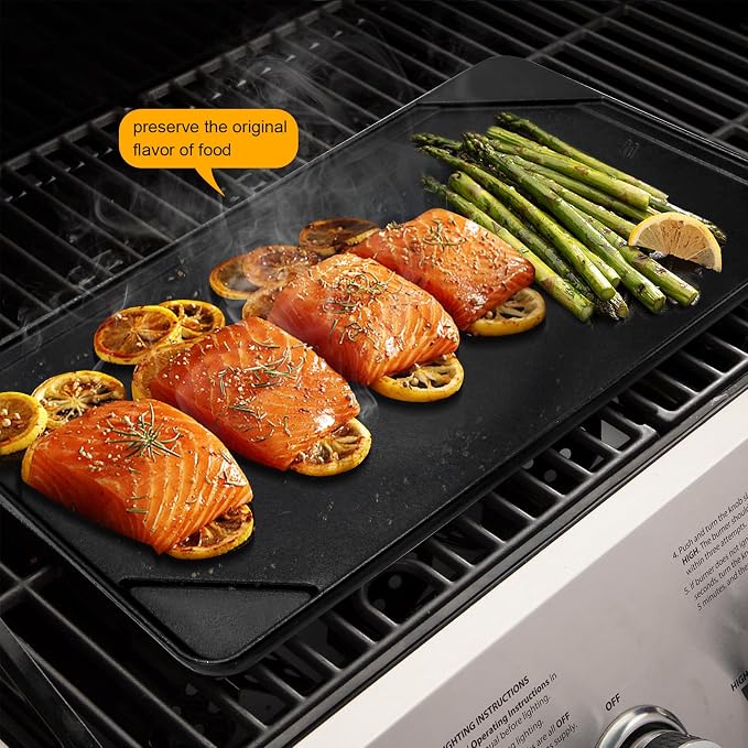 GGC Reversible Cast Iron Griddle, 20" x 10.5" Rectangular Griddle Pan | Double Sided Griddle Pan Perfect for Gas Grills, Stove Tops and Outdoor Cooking, Baking Flat and Ribbed Griddle Plate