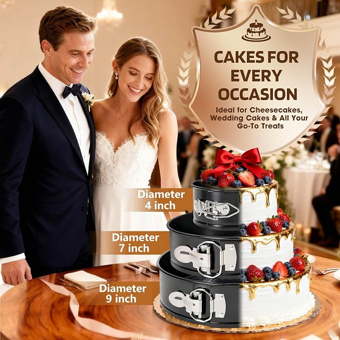 MASSUGAR 4 7 9 Inch Springform Pan Cheesecake Pan with Silicone Protector, 50 Pcs Parchment Paper Liners, 3 Cake Scrapers, Leakproof Round Cake Pan for Baking in Water Bath Nonstick Spring Form Pan