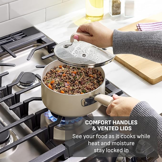 T-Fal Signature Nonstick Frying Pan Skillet Set, 8 in and 10 in, Cream | 3x longer-lasting nonstick coating, Thermo-Spot heat indicator, Oven safe to 350 °F, Dishwasher safe, No induction