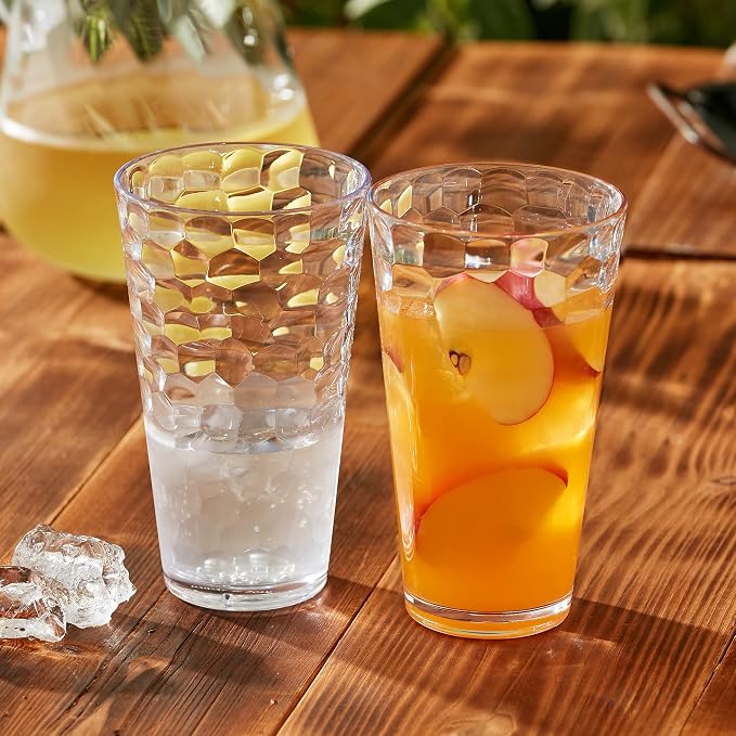 Amazing Abby - Iceberg - 24-Ounce Plastic Tumblers (Set of 8), Plastic Drinking Glasses, All-Clear High-Balls, Reusable Cups, Stackable, BPA-Free, Shatter-Proof, Dishwasher-Safe