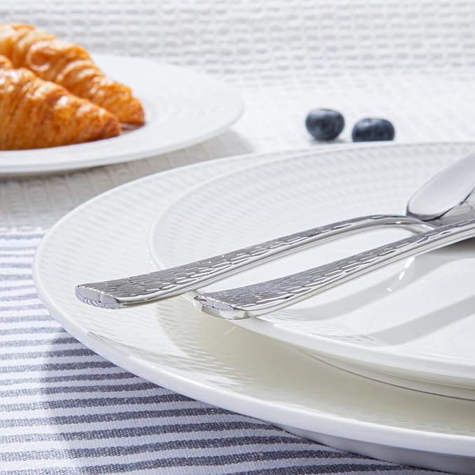 Silverware Set for 6, 30 Piece Flatware Set, 18/10 Stainless Steel | Hammered Mirror Polished Ripple Handles, Dishwasher Safe, Rust Resistant, for Home Kitchen, Wedding, Party, Housewarming Gift