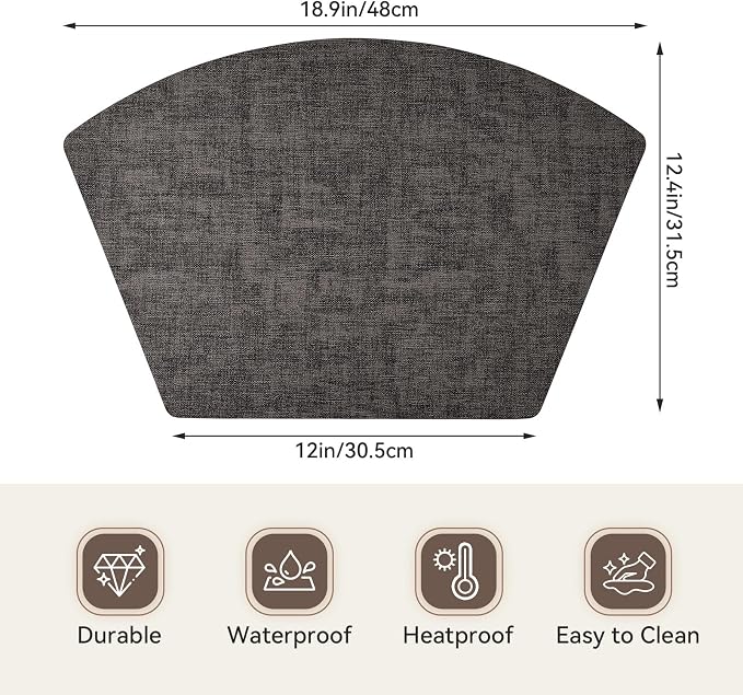 Round Table Placemats Set of 6, Faux Leather Wedge Shape Place Mats Heat Resistant Wipeable Washable Table Mats for Dining Outdoor Indoor, Black