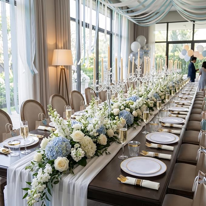 KIRE 350 PCS White and Gold Plates - Plastic Dinnerware Set for Wedding | Include 100PCS White Plastic Plates With Gold Rim, 50PCSPre Rolled Napkins with Silverware & 50PCS Cups for Party