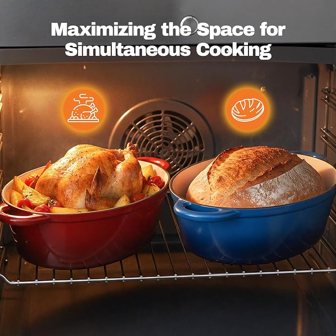 Oval Dutch Oven for Bread Baking, 4.5 Quart Non Stick Enameled Cast Iron Dutch Oven Pot with Lid, Oven Safe Oval Casserole with Lid up to 500°F for Baking, Braising, Stews, Roasting (Blue)