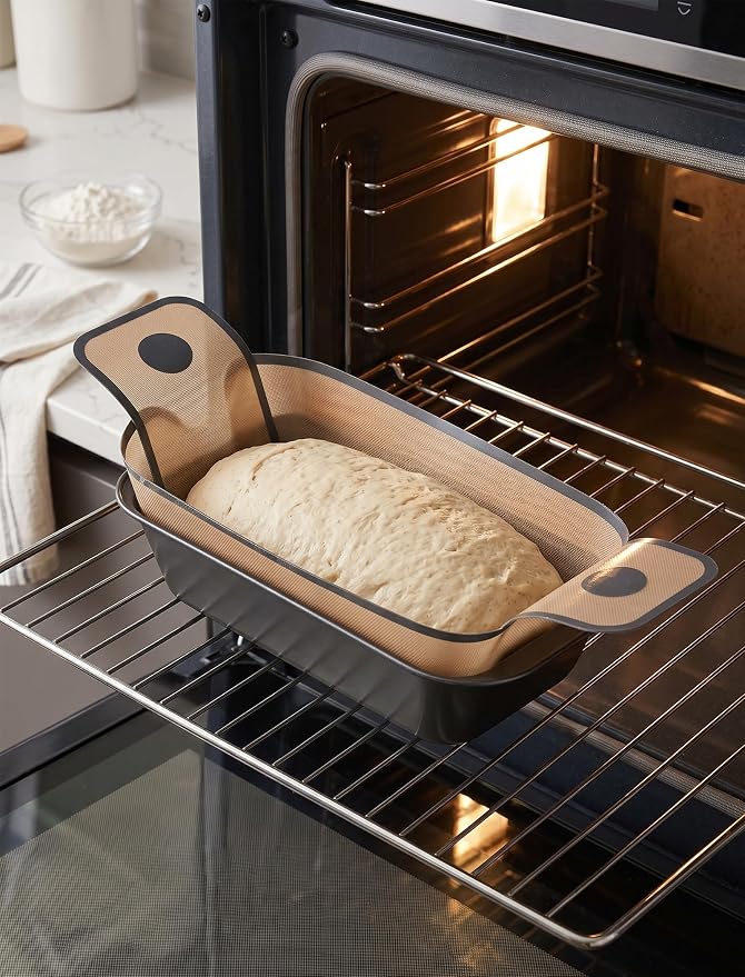 NiHome Loaf Pan Set of 6, 9x5 Carbon Steel Bread Pans with Silicone Liners | Extended Handles for Easy Lifting, Leak-Proof Folded Corners, Sturdy Metal, Even Heat Distribution, Durable and Long-lasting