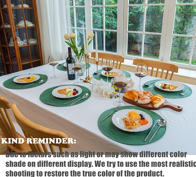 Zupro Round Olive Green Placemats Set of 6 Braided15 Indoor/Outdoor Use | Heat Resistant Non-Slip Washable, for Kitchen Dining Tables Dinner Parties Thanksgiving Christmas and Everyday Use