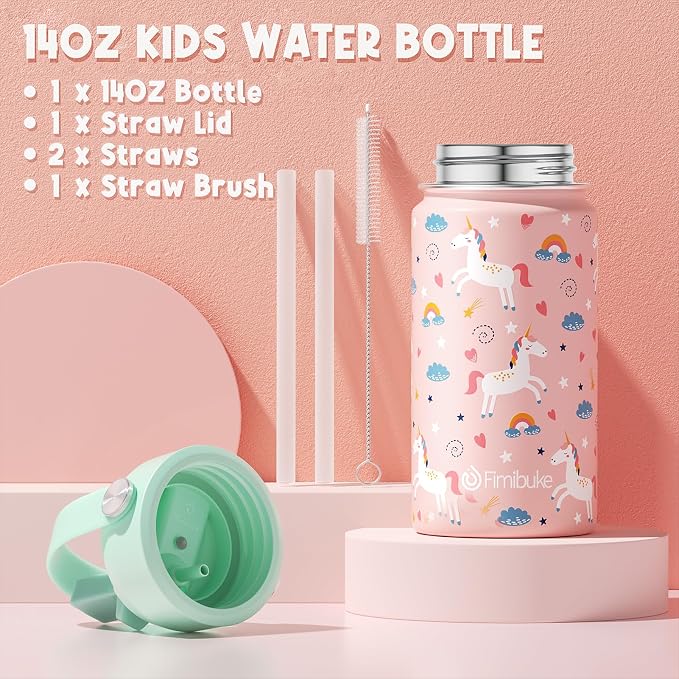 Fimibuke Kids Bento Lunch Box with Toddler Insulated Water Bottle Lunch Bag | Lunch Box Kids with 4 Compartments, Ice Pack & Utensils Set, Birthday Gifts for Ages 3-12 Back to School Toddler Girls Boys