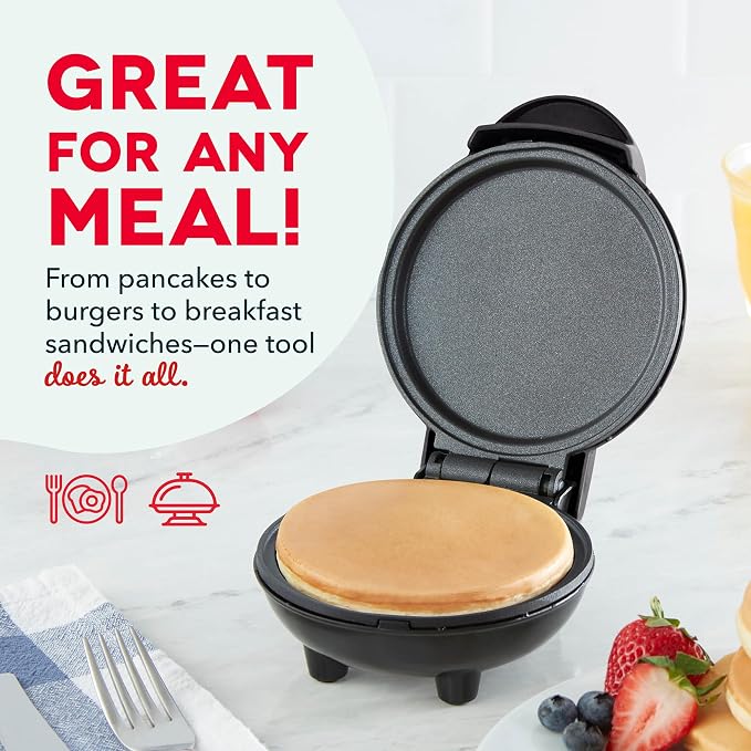 Dash Mini Maker Griddle, 4 Inch Nonstick Cooking Surface, Red | Compact Electric Mini Pancake Maker, Quick Heating, Single Serve Eggs, Hash Browns & Breakfast Sandwiches
